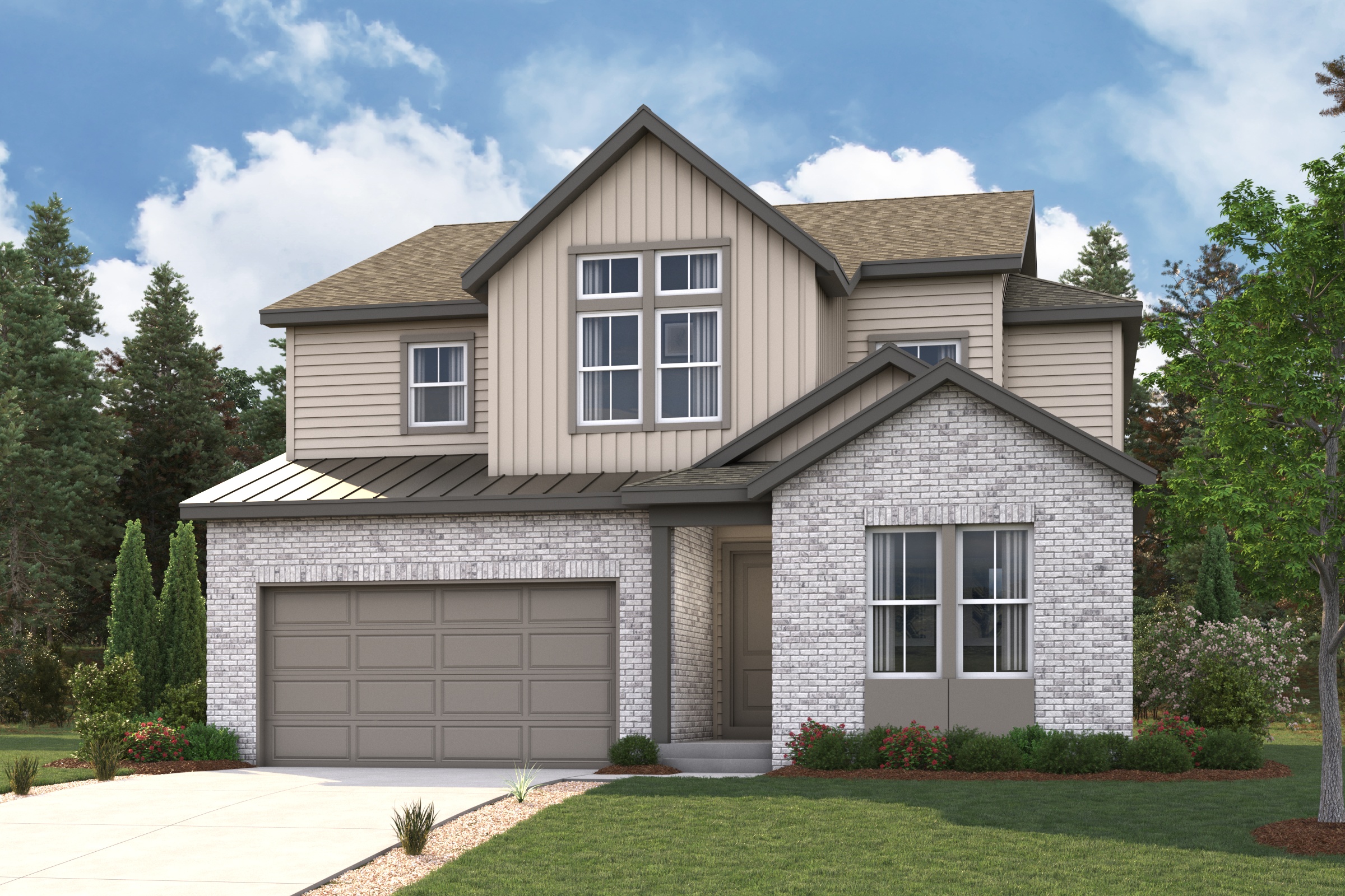 A house with a garage. Shenandoah Rendering Image, Elevation B