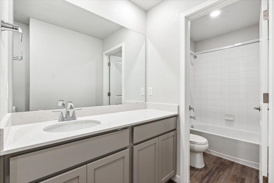 A bathroom with a sink and a toilet.