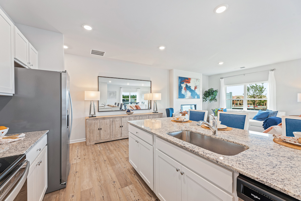 A kitchen with a large island.
