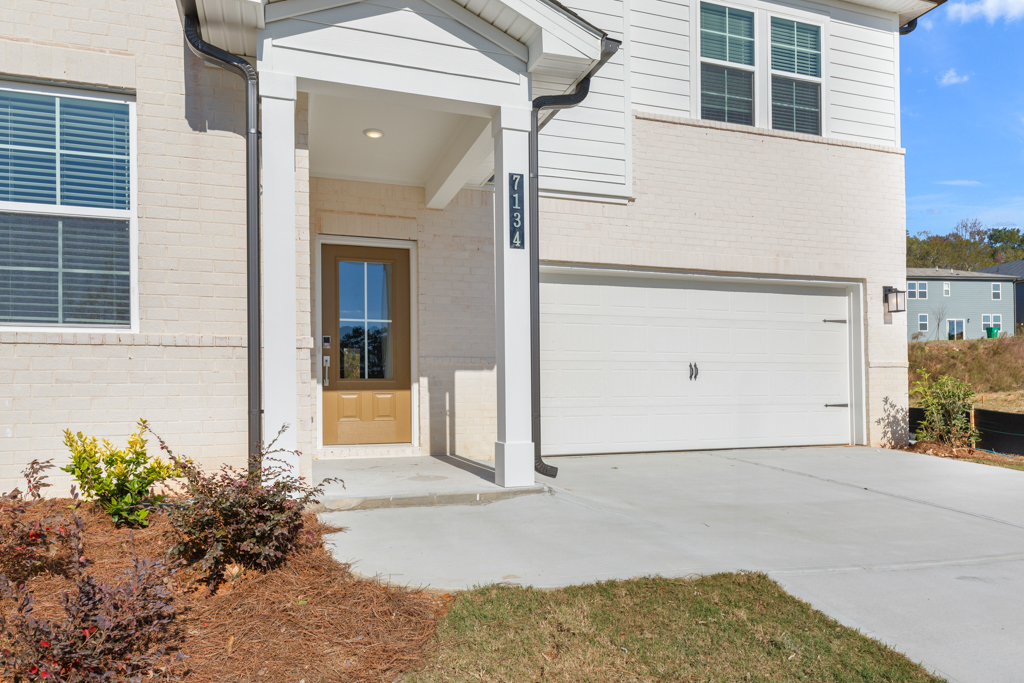 A garage door on a building.
