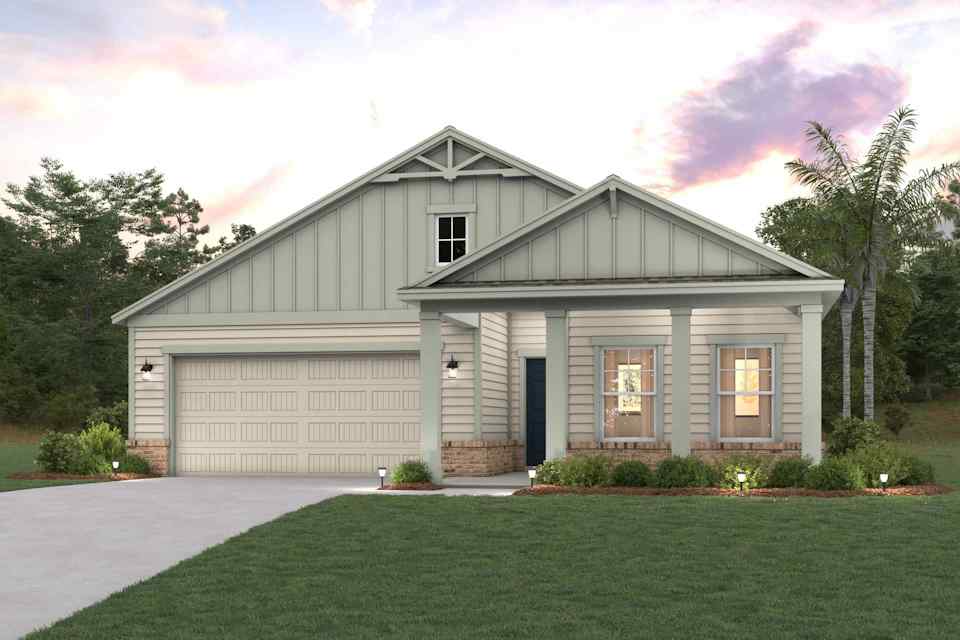 A house with a garage with American Gothic House in the background.