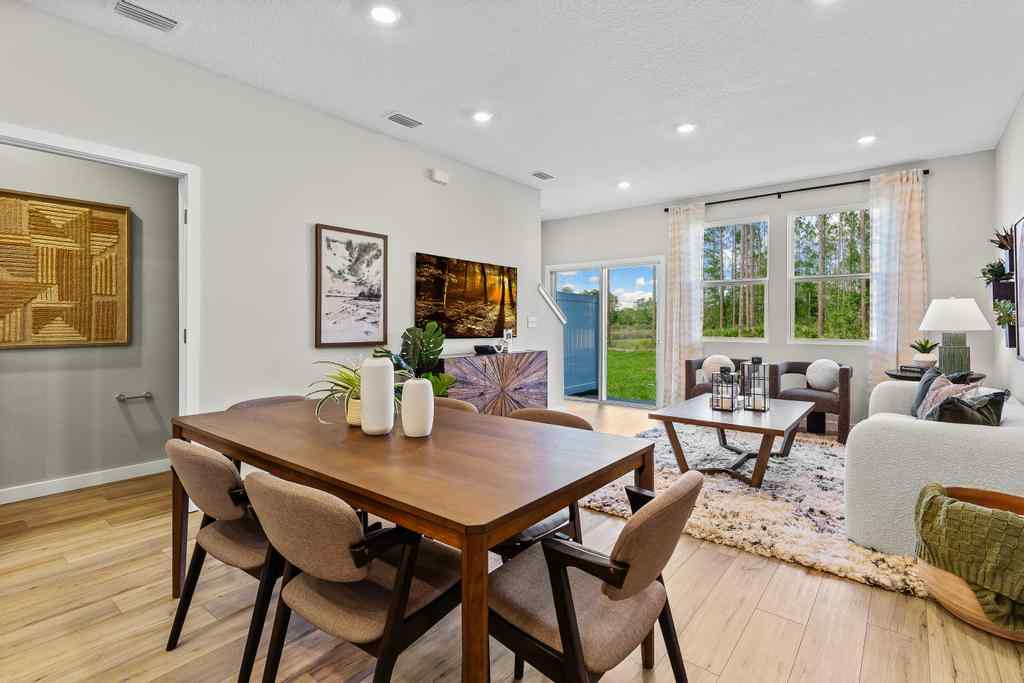 A large dining room table.