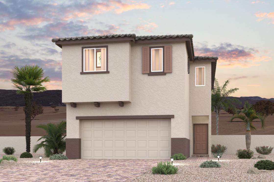 A white house with palm trees.