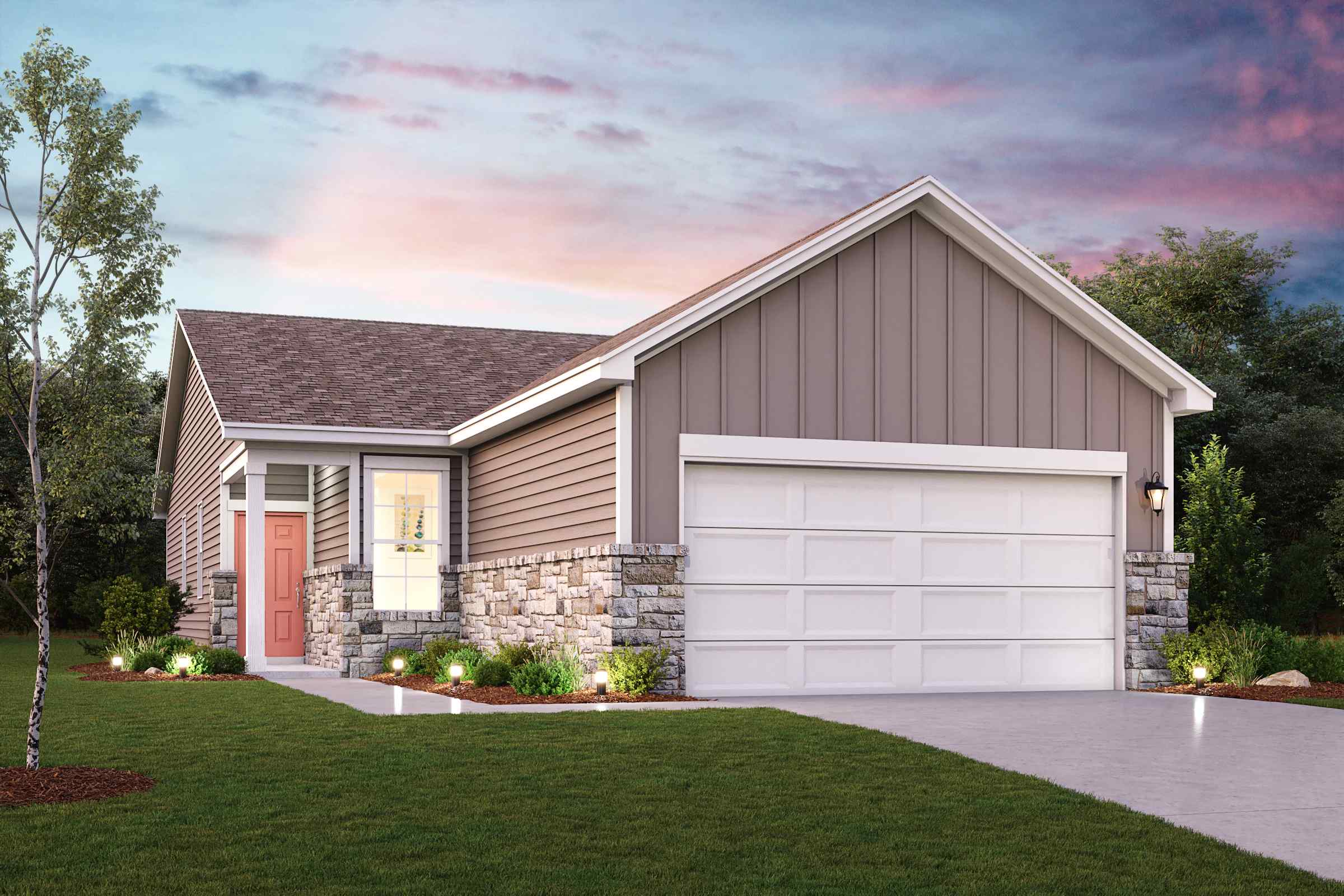 A house with a garage.