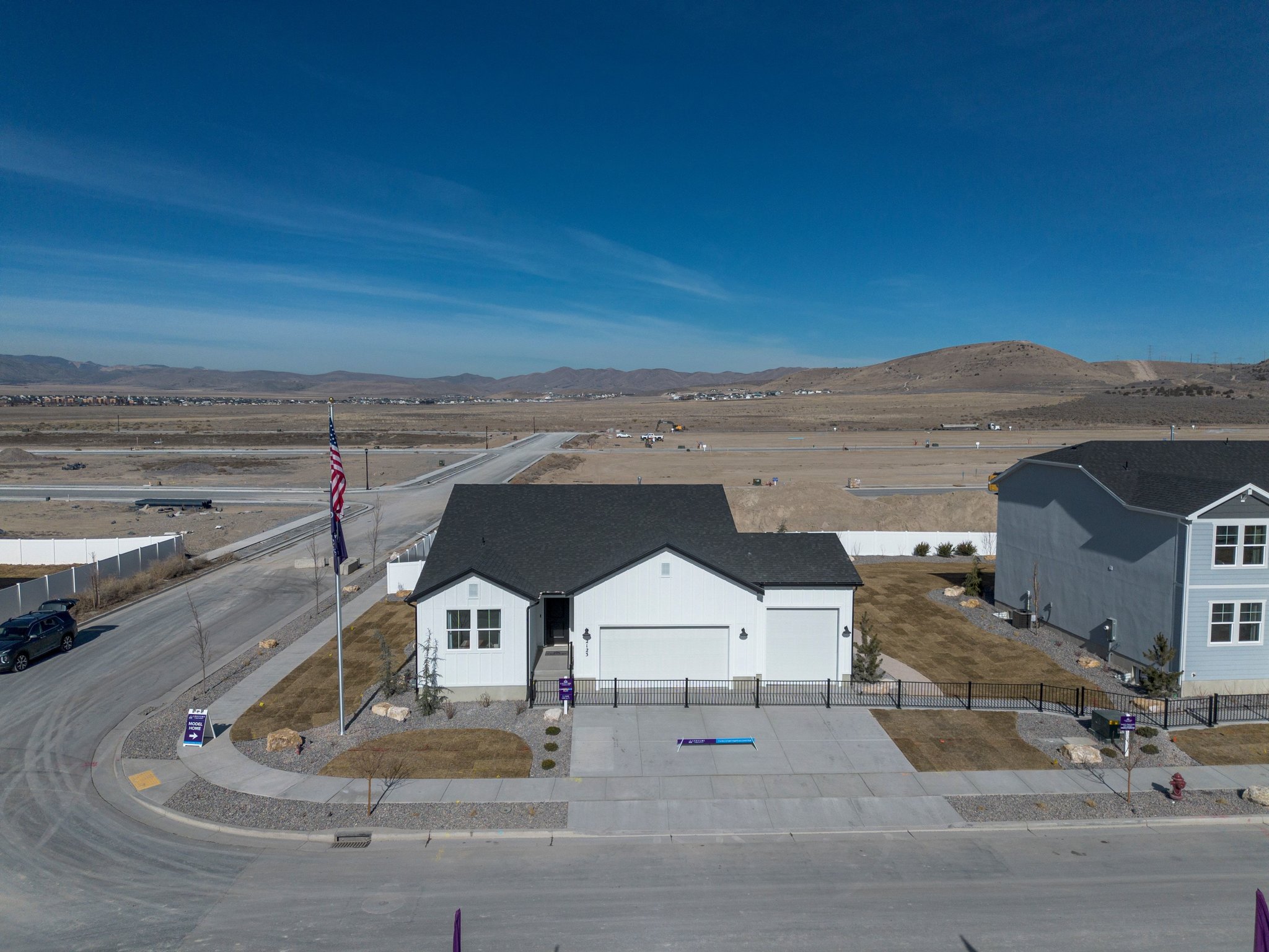 A small white building.