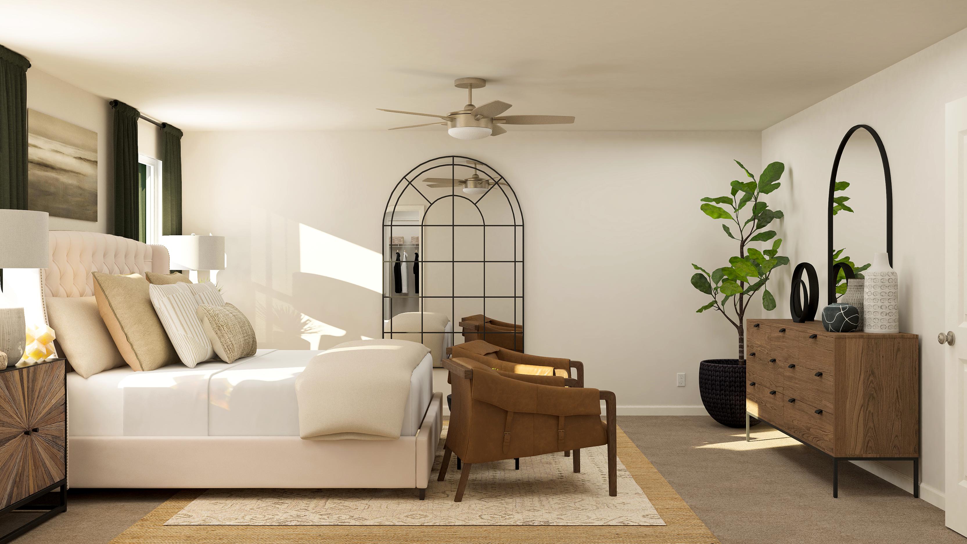 A living room with a white couch and a white table.